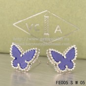 Van Cleef & Arpels Sweet Alhambra Butterfly Earrings White Gold With Lapis Stone Mother Of Pearl