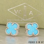 Van Cleef & Arpels Sweet Alhambra Earrings White Gold With Turquoise Mother Of Pearl