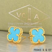 Van Cleef & Arpels Sweet Alhambra Earrings Yellow Gold With Turquoise Mother Of Pearl
