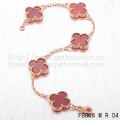 Van Cleef & Arpels Vintage Alhambra Bracelet 5 Motifs Pink Gold With Carnelian Mother Of Pearl