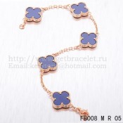 Van Cleef & Arpels Vintage Alhambra Bracelet 5 Motifs Pink Gold With Lapis Mother Of Pearl