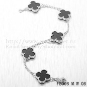 Van Cleef & Arpels Vintage Alhambra Bracelet 5 Motifs White Gold With Black Agate Mother Of Pearl