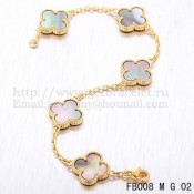 Van Cleef & Arpels Vintage Alhambra Bracelet 5 Motifs Yellow Gold With Gray Mother Of Pearl