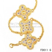 Van Cleef & Arpels Vintage Alhambra Long Necklace Yellow Gold 10 Motifs With Pave Diamonds