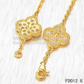 Van Cleef & Arpels Vintage Alhambra Long Necklace Yellow Gold 20 Motifs With Pave Diamonds