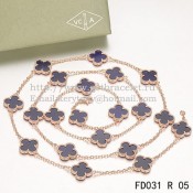 Van Cleef & Arpels Vintage Alhambra Necklace Pink Gold 20 Motifs With Lapis Stone Mother Of Pearl