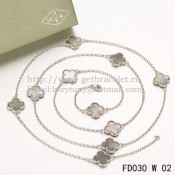 Van Cleef & Arpels Vintage Alhambra Necklace White Gold 10 Motifs With Gray Mother Of Pearl