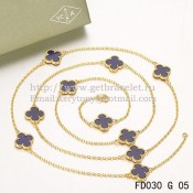 Van Cleef & Arpels Vintage Alhambra Necklace Yellow Gold 10 Motifs With Lapis Stone Mother Of Pearl
