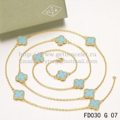 Van Cleef & Arpels Vintage Alhambra Necklace Yellow Gold 10 Motifs With Turquoise Mother Of Pearl