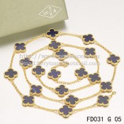 Van Cleef & Arpels Vintage Alhambra Necklace Yellow Gold 20 Motifs With Lapis Stone Mother Of Pearl