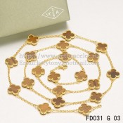 Van Cleef & Arpels Vintage Alhambra Necklace Yellow Gold 20 Motifs With Tigers Eye Mother Of Pearl