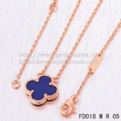 Van Cleef & Arpels Vintage Alhambra Pendant Pink Gold With Lapis Stone Mother Of Pearl 15mm