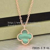 Van Cleef & Arpels Sweet Alhambra Pendant Pink Gold With Malachite Mother Of Pearl 9mm