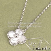 Van Cleef & Arpels Vintage Alhambra Pendant White Gold With White Mother Of Pearl Round Diamonds