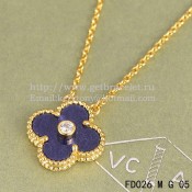 Van Cleef & Arpels Vintage Alhambra Pendant Yellow Gold With Lapis Stone Mother Of Pearl Round Diamonds