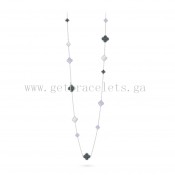 1:1 Van Cleef & Arpels Magic Alhambra Long Necklace 16 Motifs Chalcedony and White and Gray mother-of-pearl