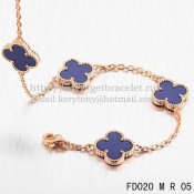 VCA Vintage Alhambra Necklace Pink Gold 10 Motifs Lapis Stone Mother of Pearl 45cm