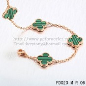 VCA Vintage Alhambra Necklace Pink Gold 10 Motifs Malachite Mother Of Pearl 45cm
