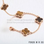 VCA Vintage Alhambra Necklace Pink Gold 10 Motifs Tigers Eye Mother of Pearl 45cm