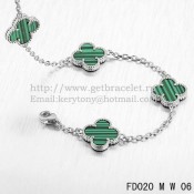 VCA Vintage Alhambra Necklace White Gold 10 Motifs Malachite Mother Of Pearl 45cm