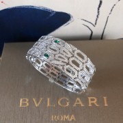 Serpenti Bangle Bracelet 18K White Gold set with Emerald Eyes and Full Pave Diamonds