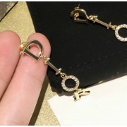 2021 New Style Christian Dior Dangle Logo Diamonds Pendant Women Yellow Gold Plated Long Tassel Earrings Replica
