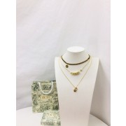 Best Price Christian Dior Lucky Square Pendants Logo Charm Womens Fashion Brass Star Faux Multi-chain Necklace