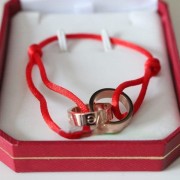 Cartier Double Ring Love Bracelet Pink Gold Red Rope