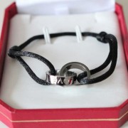 Cartier Double Ring Love Bracelet White Gold Black Rope