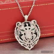 Panthere De Cartier Leopard Head Pendant In White Gold With Emeralds And Diamonds
