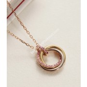 Women Fashion Jewellery Cartier Trinity Necklace White Gold/Yellow Gold with Pink Diamonds Online Sale
