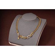 Celebrity Same Christian Dior Classic Antique Brass JADIOR Motif Paved Diamonds Circle Thick Chain Necklace For Ladies
