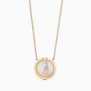 Womens Latest Style Tiffany Double T Diamonds Circle Mother-Of-Pearl Pendant Silver Necklace