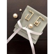 Christian Dior Simple Style Womens White Pearl Pendant Yellow Gold Rectangle Framed Earrings In Dubai