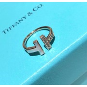 Womens Tiffany T Mother Of Pearl Rose Gold Double T Diamonds Wire Ring 6/7/8 US