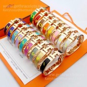 Hermes Clic Clac HH Enamel Bracelet Multi-Corlored in Rose Gold PM 12MM Cool Style Lady Jewelry