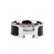Hermes Enamel Clic H Ring in 18kt White Gold with Black