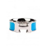 Hermes Enamel Clic H Ring in 18kt White Gold with Blue