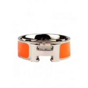 Hermes Enamel Clic H Ring in 18kt White Gold with Orange