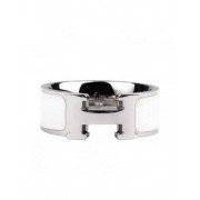 Hermes Enamel Clic H Ring in 18kt White Gold with White
