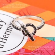 Hermes Finesse Ring with Black Spinel Gemstones White Gold Fashion Style Lady Jewelry US Sale