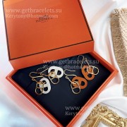 USA Hot Selling Hermes Swift Classic OMaillon Earrings Yellow Gold With Leather Onange/White