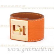 Hermes Kelly Dog Bracelet Orange With Gold