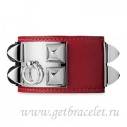 Hermes Collier de Chien Bracelet Red With Silver