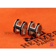 Lacquered Hermes Pop H Black Earrings in Pink Gold