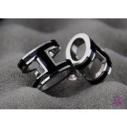 Lacquered Hermes Pop H Black Earrings in White Gold