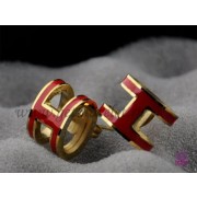 Lacquered Hermes Pop H Red Earrings in Yellow Gold