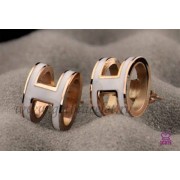 Lacquered Hermes Pop H White Earrings in Pink Gold