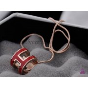 Hermes 3D Pop H logo Snake Bone Red Necklace in Pink Gold