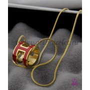 Hermes 3D Pop H logo Snake Bone Red Necklace in Yellow Gold